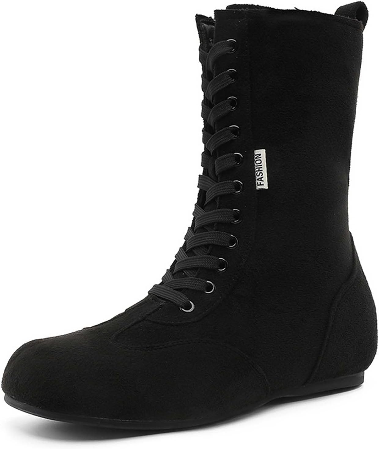 Flat boots for Women Faux Suede Lace Up Boxing Boots Wide Round Toe Retro Style Street Footwear Motorcycle Flat Booties