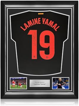 Lamine Yamal Signed 2024-25 Barcelona Away Soccer Jersey. Superior Frame