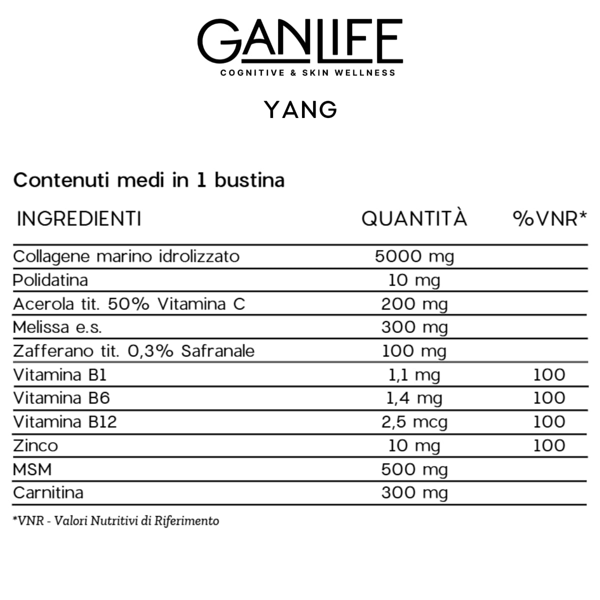 Yang, Integratore Alimentare Con Collagene Marino 5 gr e Antiossidanti, per Buon Umore, Con Polidatina, Zafferano, Melissa, Carnitina e Vit. C, 14 Bustine da 10gr