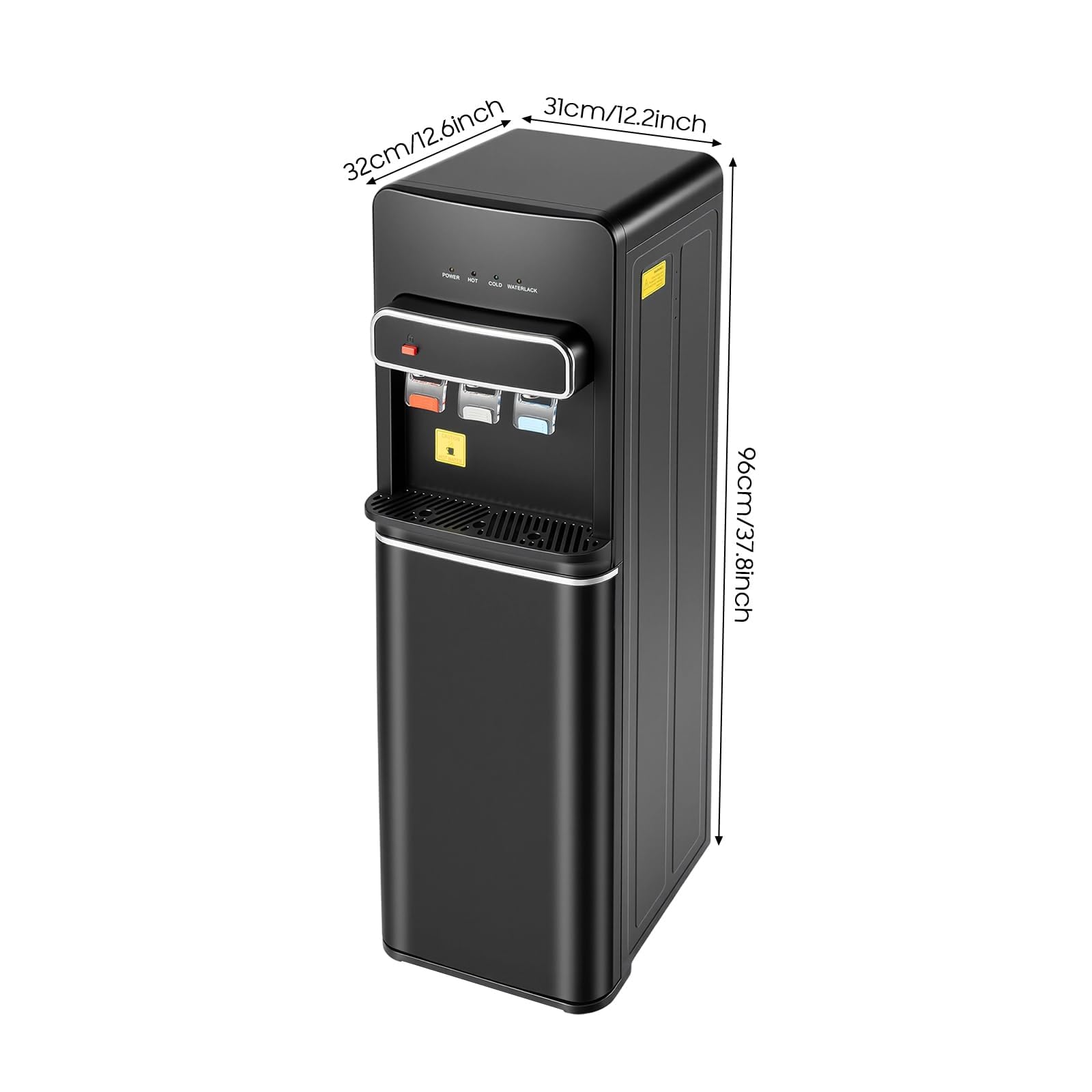 Dispensador de agua de pie con carga inferior, 3 temperaturas: fría, caliente y ambiente, dispensador de agua para garrafas de hasta 22.7L, 550W calor y 75W frío, bloqueo infantil y ahorro en