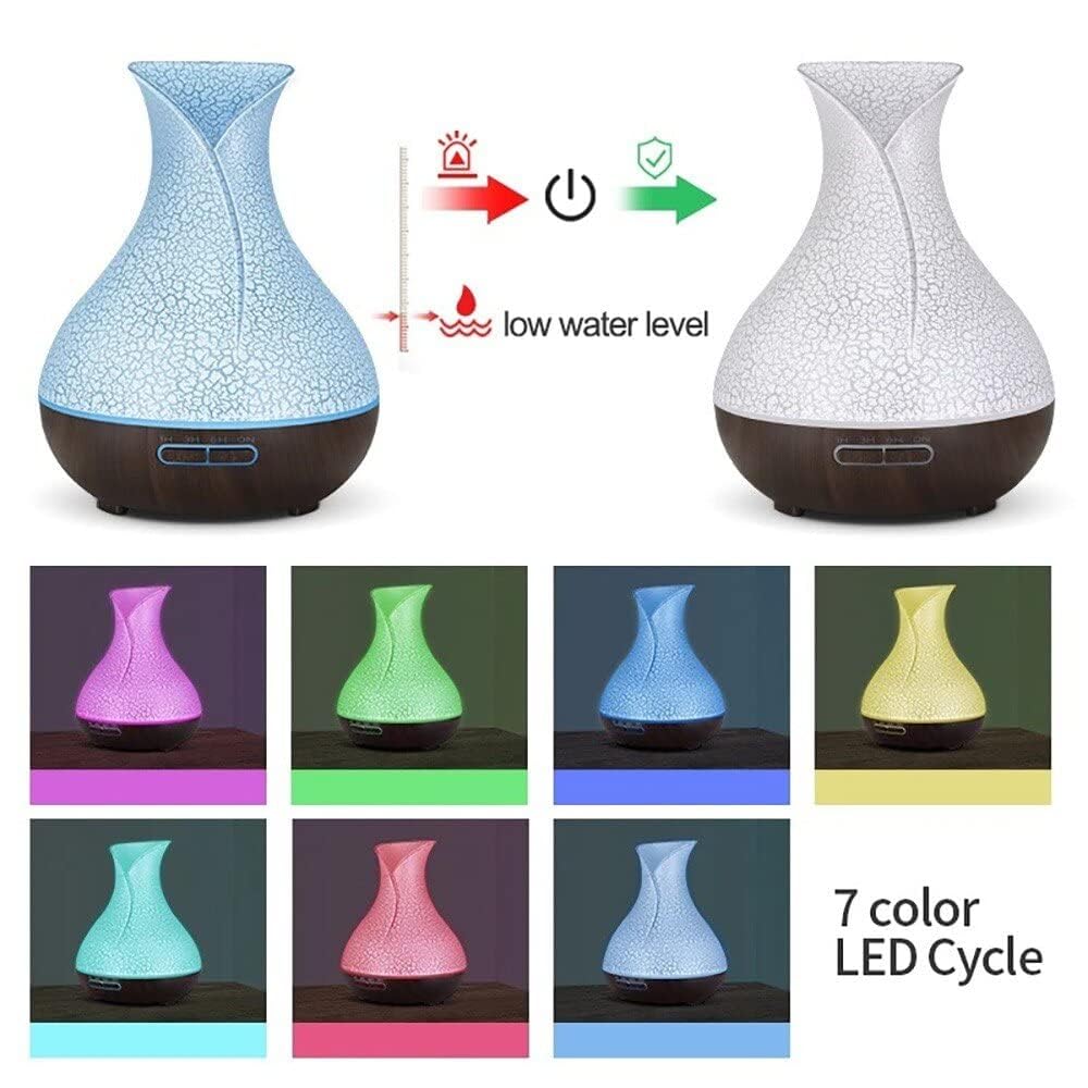 Essential Oil Diffuser, Aromatherapy Diffuser 500ml with Remote Control, 4 Timer & Auto-Off Safety Switch, 7 Color LED Lights Mode, 10 Hours Quiet Humidifier for Bedroom, Office & Home (H.Dark Brown)