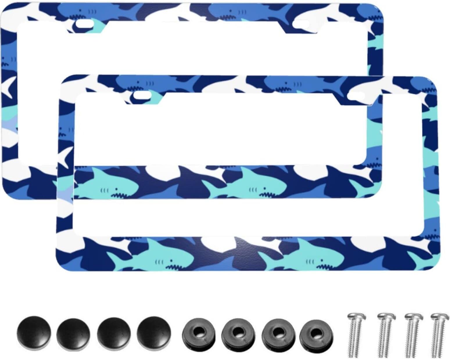 Dujiea 2 Pieces Shark Fish Aluminum Metal License Plate Frame with Screw Caps, 2 Holes License Plate Frame Car Tag Cover Holder for Us Standard Vehicles