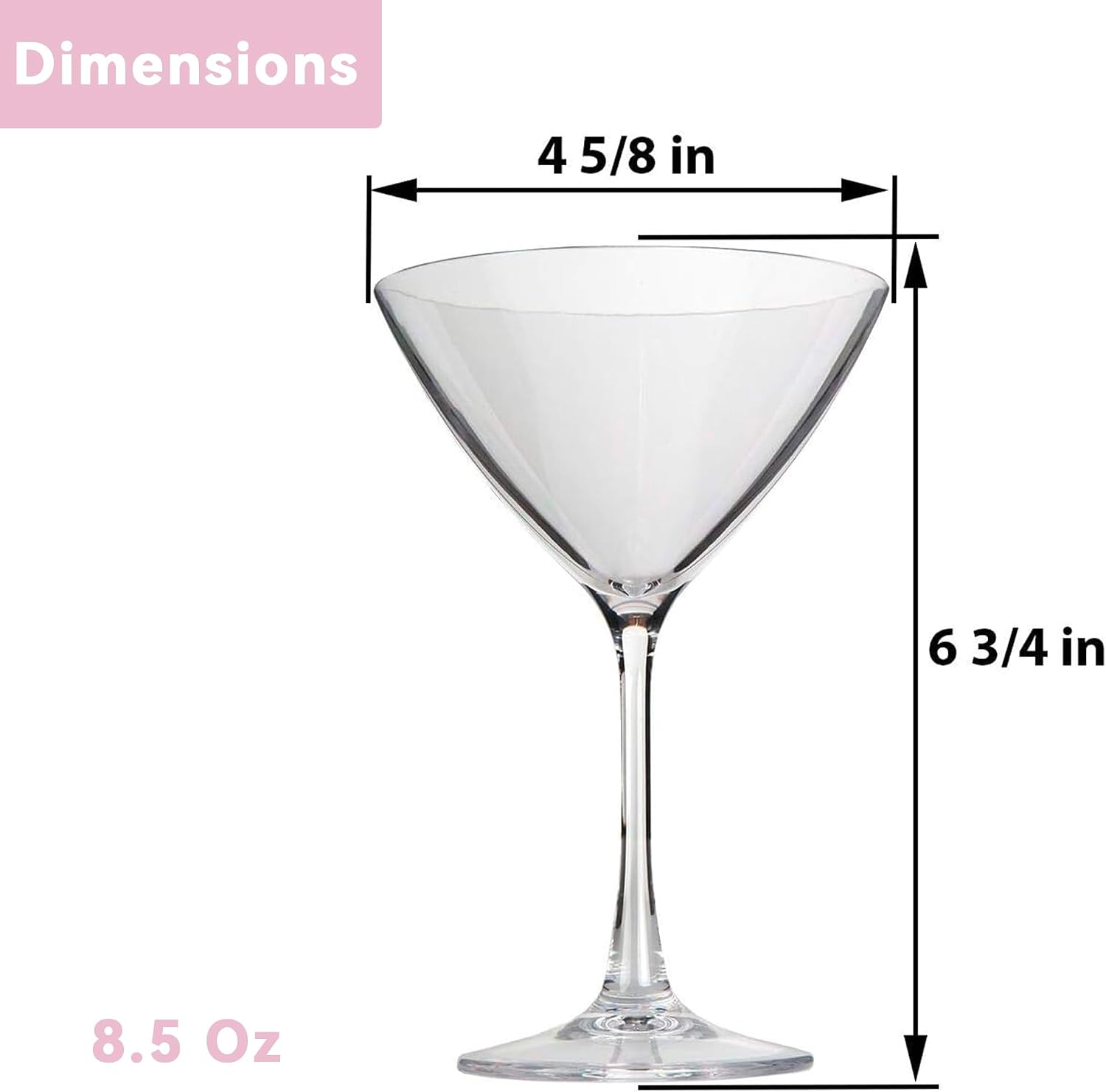 Lily's Home Unbreakable Martini Glasses, Made of Shatterproof Plastic and Ideal for Indoor and Outdoor Use, Reusable, Crystal Clear (8.5 oz. Each, Set of 4)