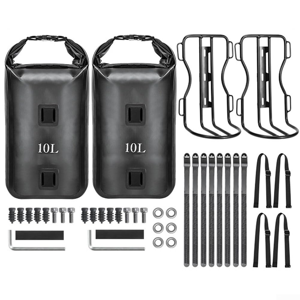 Borsa anteriore impermeabile da 10 litri con portapacchi in lega di alluminio per montare bici, bici da strada, bici e scooter, supporto per carichi pesanti (2 rack)