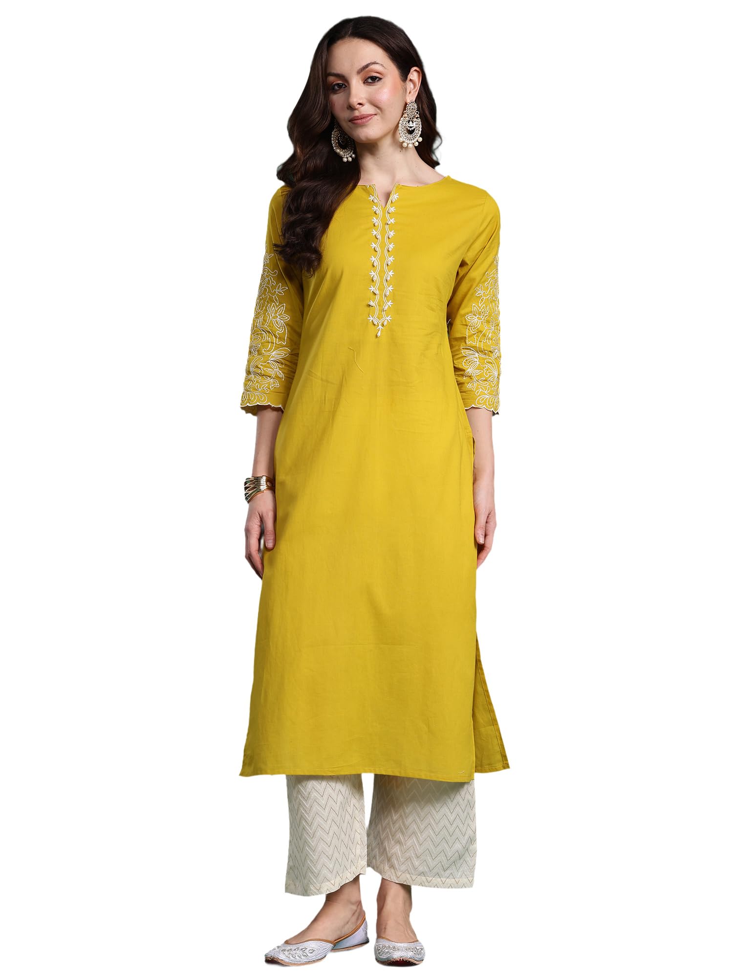 Women's Cotton Straight Fit Floral Embroidered Kurta (KT0GN9776)-image-46