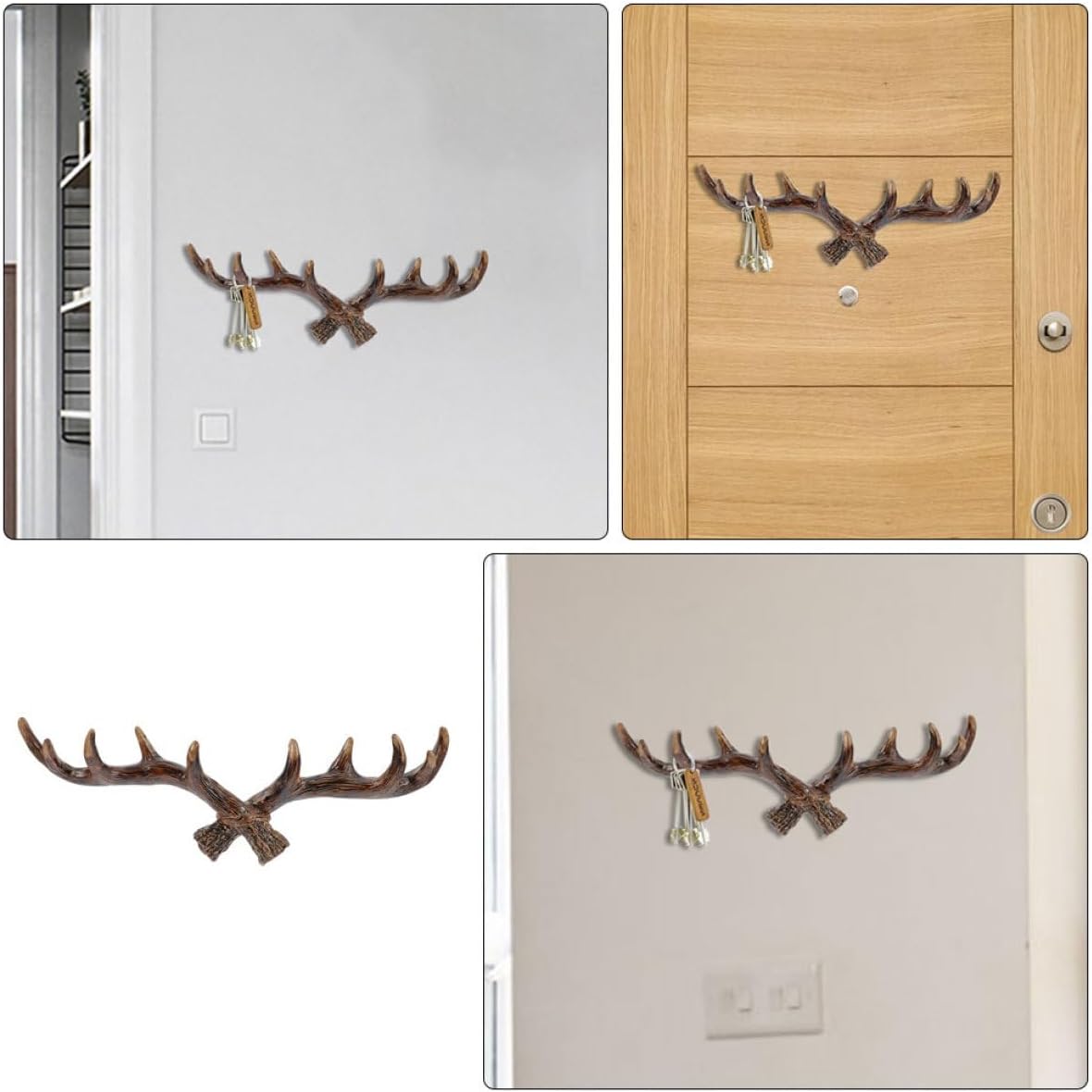 FUOYLOO Rustic Large Deer Antler Wall Hooks Vintage Coat Hooks Wall Mount Decorative Clothes Hangers for Keys Towels Home Entryway Organizer