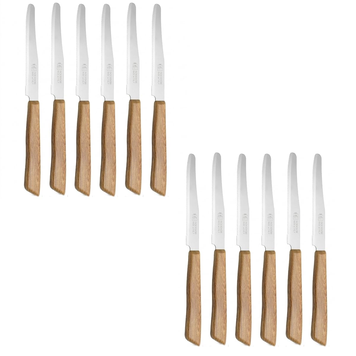 Coltello da tavola set 12 manico effetto legno lama acciaio inox seghettata per bar pub ristoranti tavola casa-beige