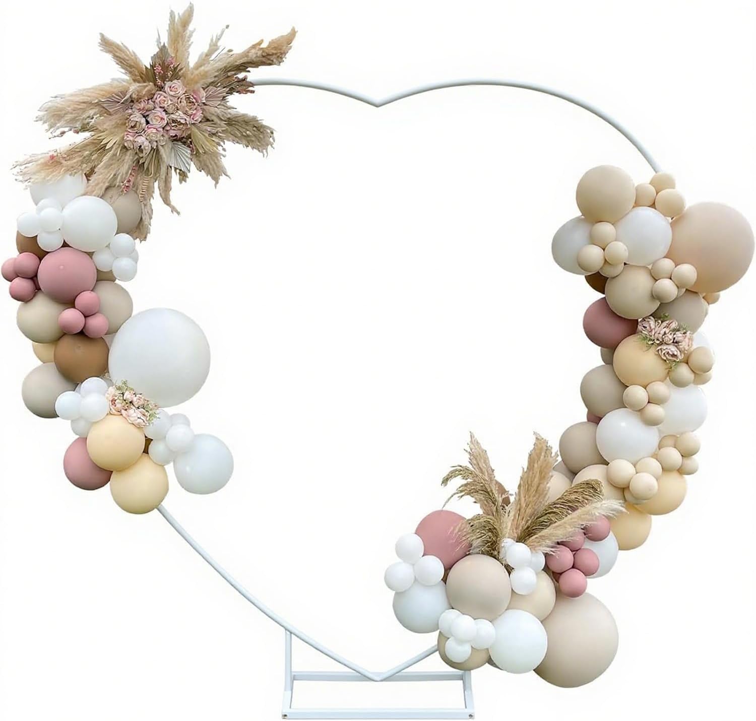 Heart-Shaped Wedding Arch with Stand,Metal 6.6 * 6.6ft Wedding Arch with Base Includes 2 Water Bags,Metal Ceremony Backdrop Stand for Outdoor/Indoor Weddings,Birthday,Decoration(White)