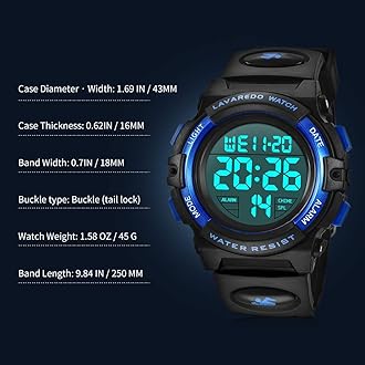 Kids Watch,Boys Watch for 3-15 Year Old Boys,Digital Sport Outdoor Multifunctional Chronograph LED 50 M Waterproof Alarm Calendar Analog Watch for Children with Silicone Band,Kids Gift