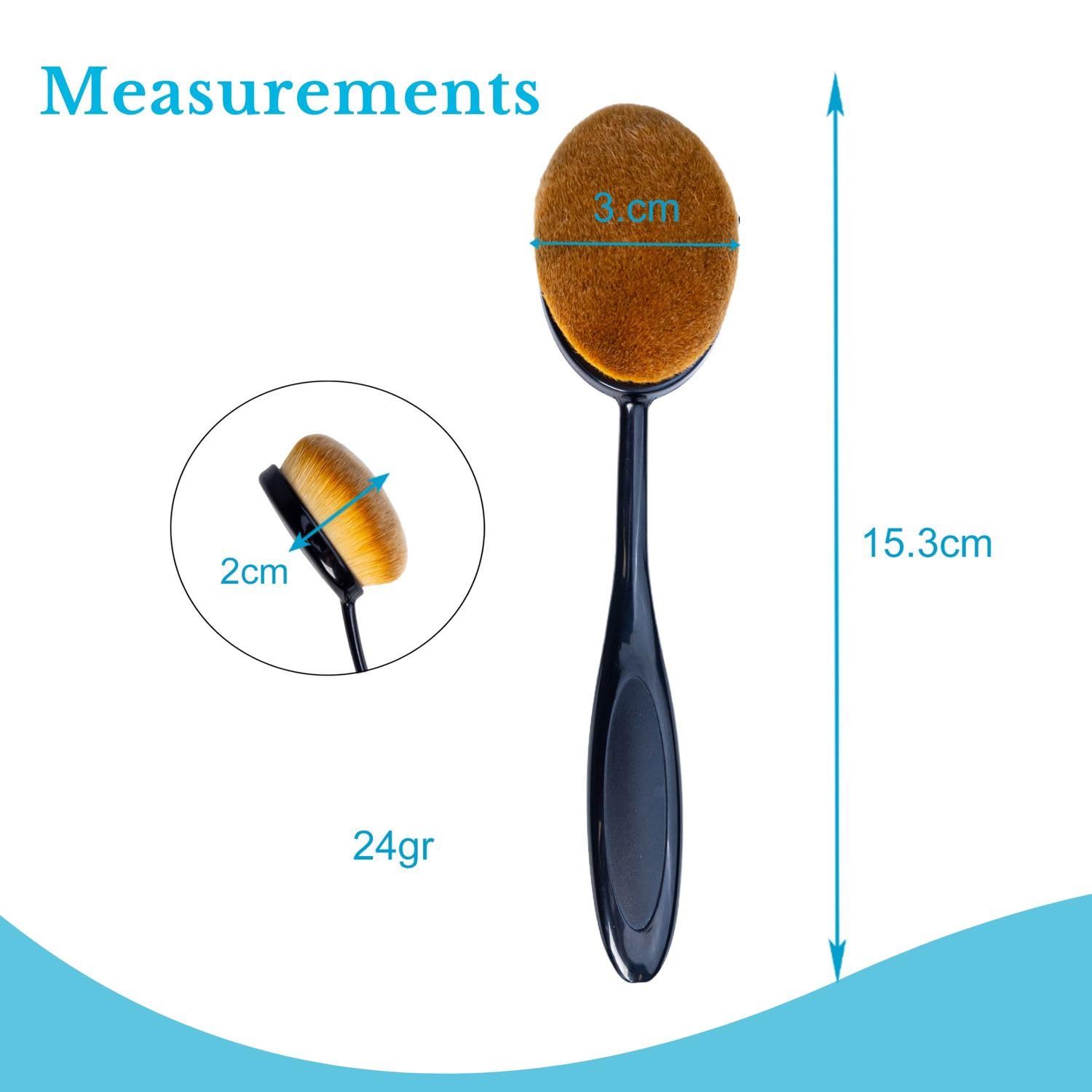 Intirilife Pędzel do makijażu Oval w rozmiarze 3 - Średnica pędzla 3 cm - Pędzel do makijażu Pędzel do tuszu w kształcie szczoteczki do zębów Pędzel kosmetyczny i podkładu do malowania