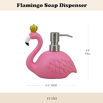6-inch Flamingo Soap Dispenser - Refillable Hand Soap Pump for Bathroom & Kitchen, Funny Pink Resin Countertop Decor with Lotion Bottle