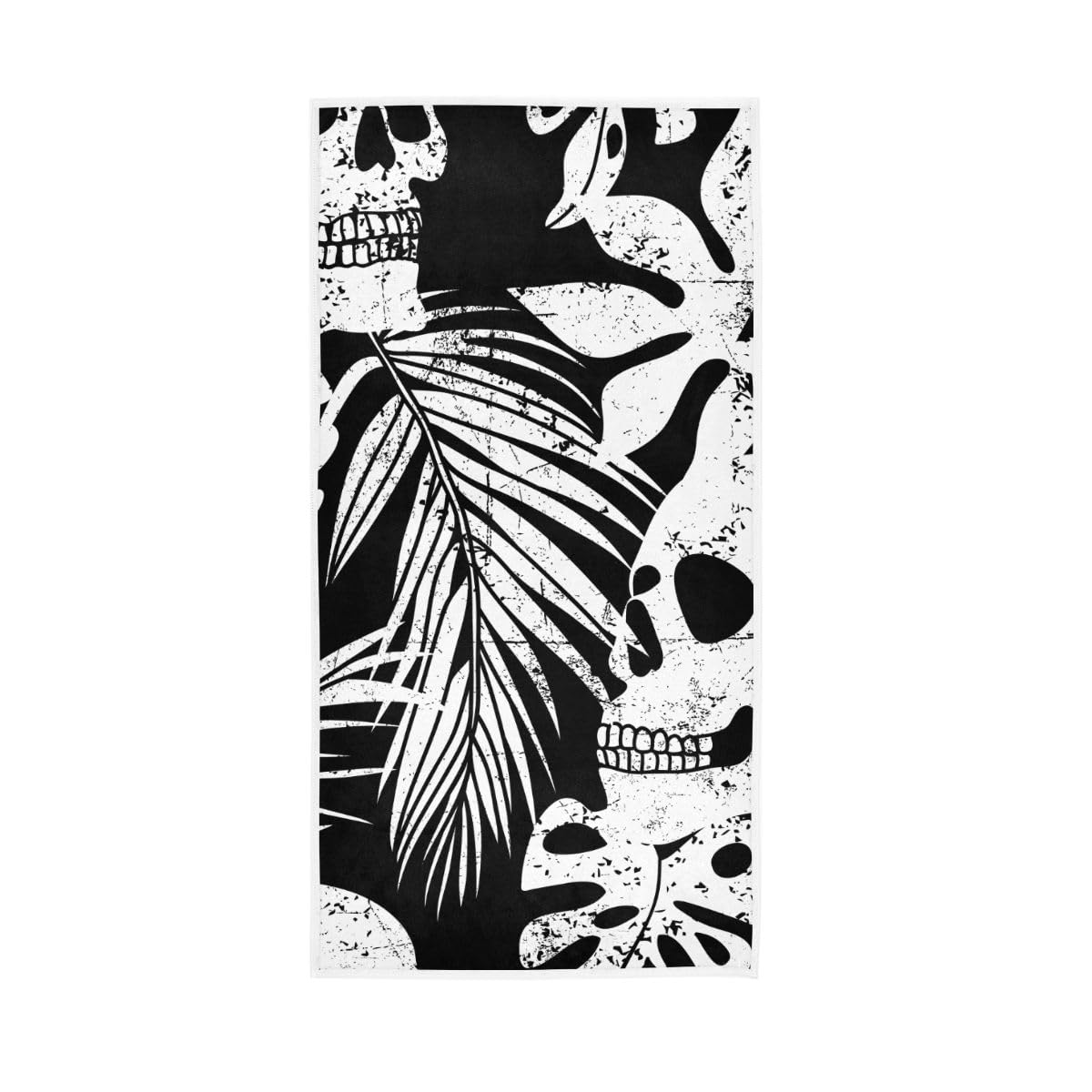 HUYGD Skull Leaves Pattern Hand Towel, 15 x 30 Inches, Soft Highly Absorbent Towels for Bathroom Gym Hotel
