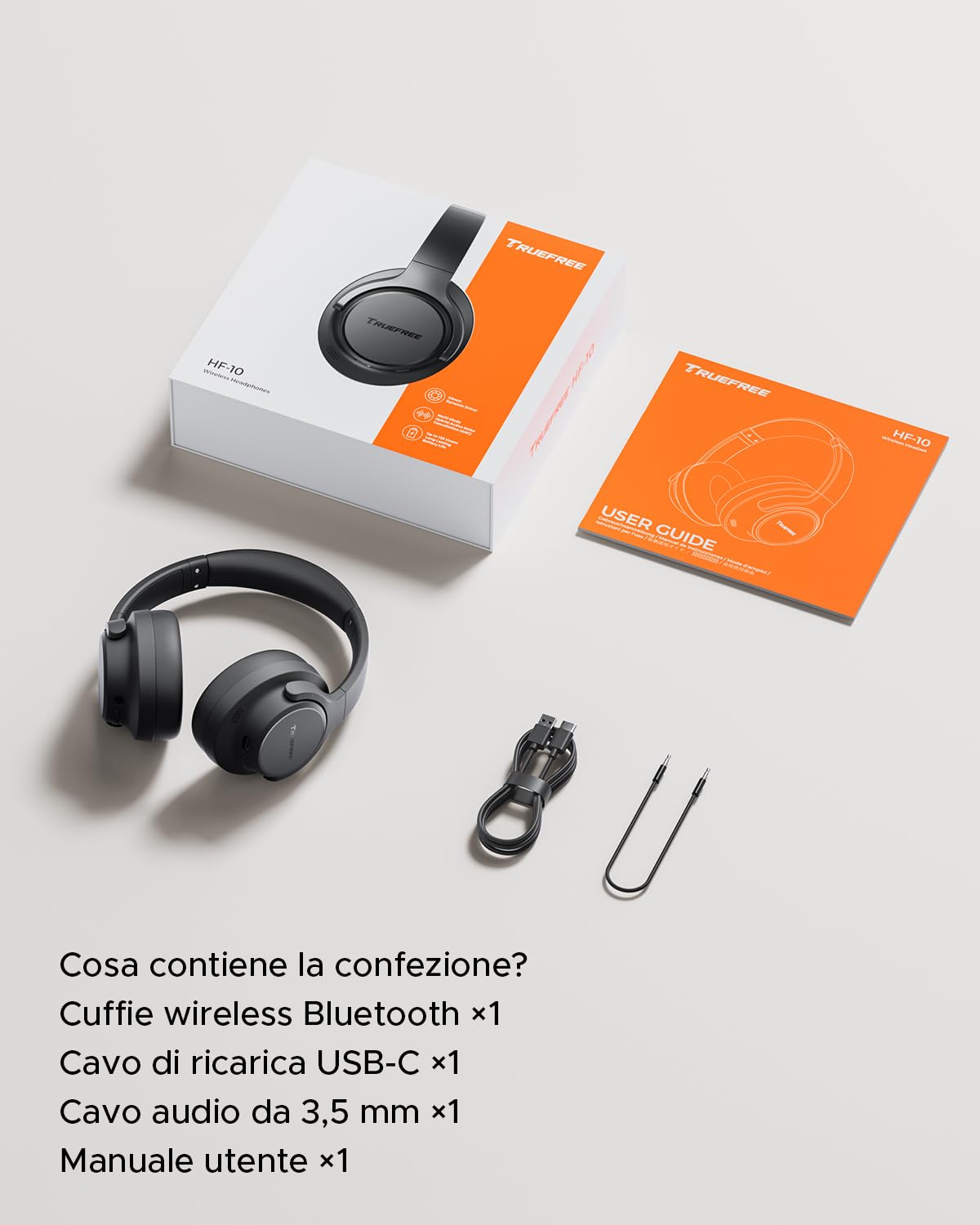 truefree HF10 Cuffie Wireless con ANC Ibrida, Over-Ear Bluetooth 6.0, 125 Ore Autonomia, Audio Spaziale, Bassi Profondi, EQ Personalizzabile via App, Doppia Connessione