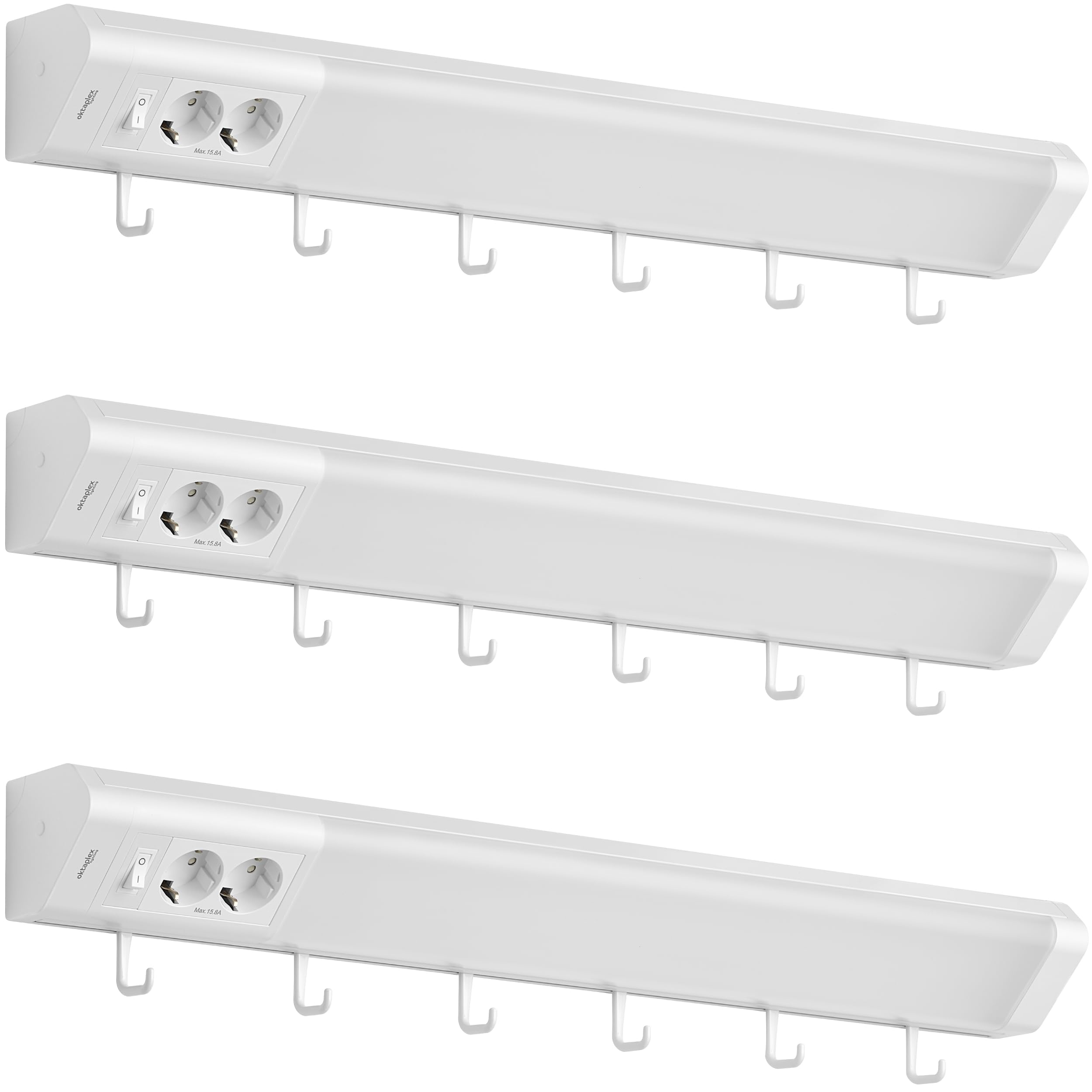 Oktaplex 3er Set Talin Unterbaulampe 76cm warmweiß mit Steckdose | 1635lm Warmweiß 3000K 14,8W mit Schalter Unterschranklampe Küche 230V weiß