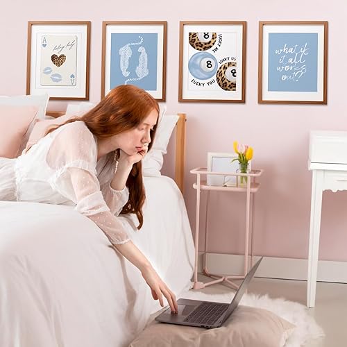 Miniatura 2 de ETVISO Juego de 4 impresiones artísticas de pared de 8 bolas de guepardo retro Y2K color azul claro, con texto en inglés What If It All Workout,