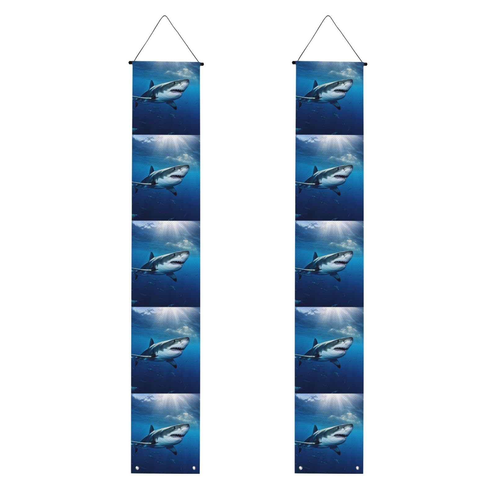 Ocean Sea Animal Shark Porch Banner 2PCS, Summer Hanging Flag Party Porch Sign Front Door Hanging Decorations for Indoor Outdoor Holiday Yard Decor Wall Backdrop 71 x 12 Inch