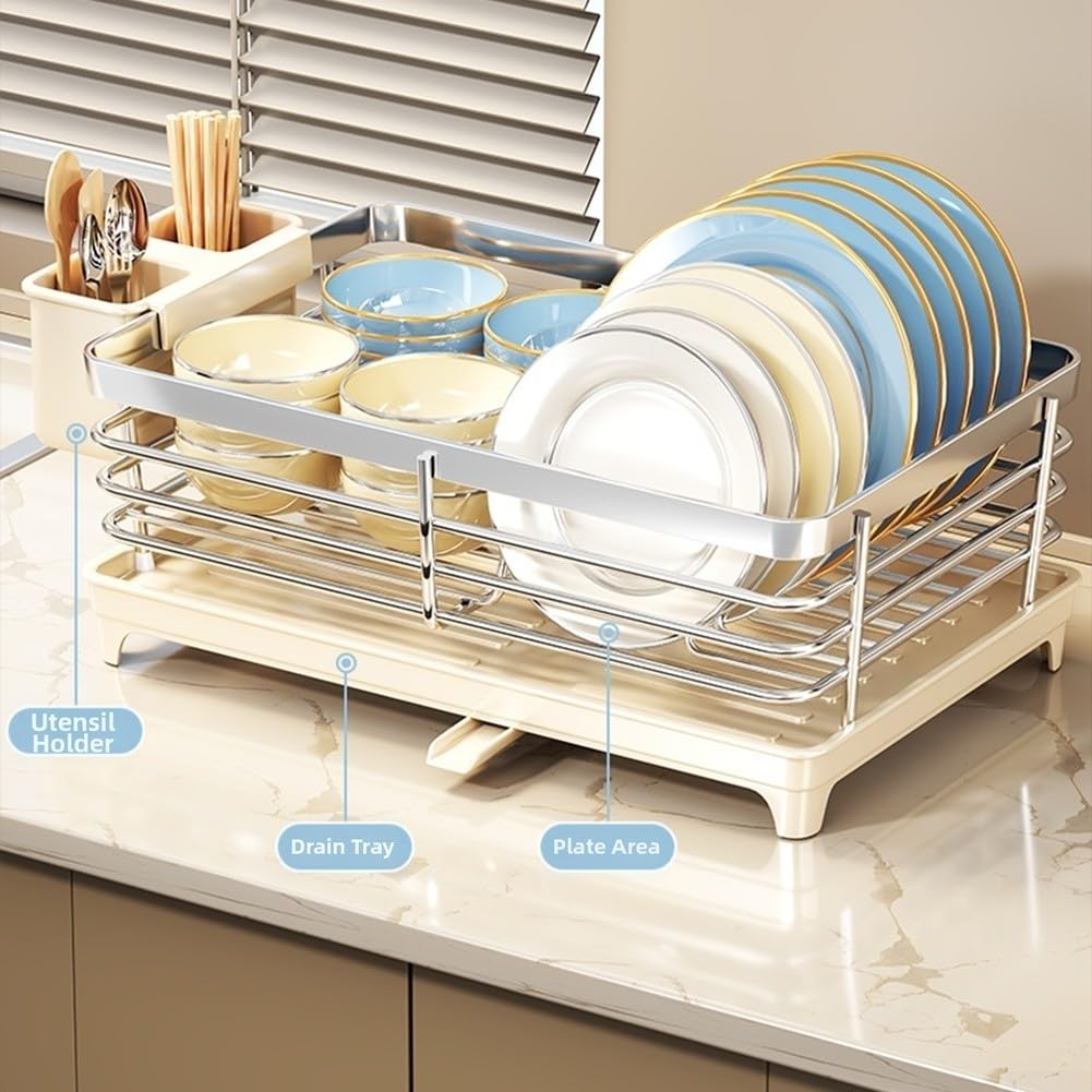 304 Edelstahl-Abtropfgestell mit Ablaufschale und Multi-Fächer-Design für stromlinienförmige Küchenorganisation (S)