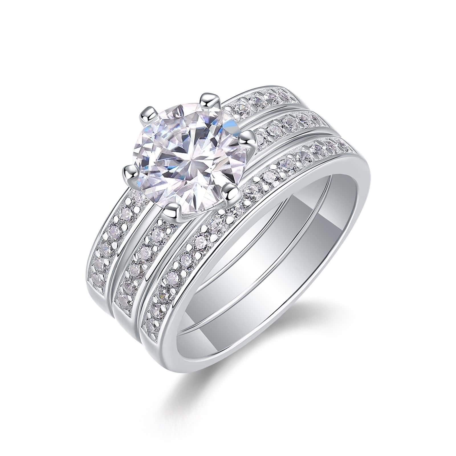 Anillo para mujer de oro, 2 quilates, moissanite, oro blanco, apilable, juego de 3 anillos de compromiso, anillos de oro auténtico para mujer