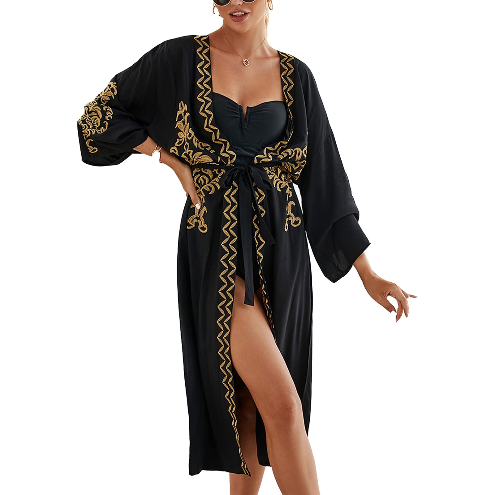 maxToonrainWomen Beach Kimono Cardigan Long Beach Cover Ups Open Front Bikini Chiffon Kaftans Summer Swimwear