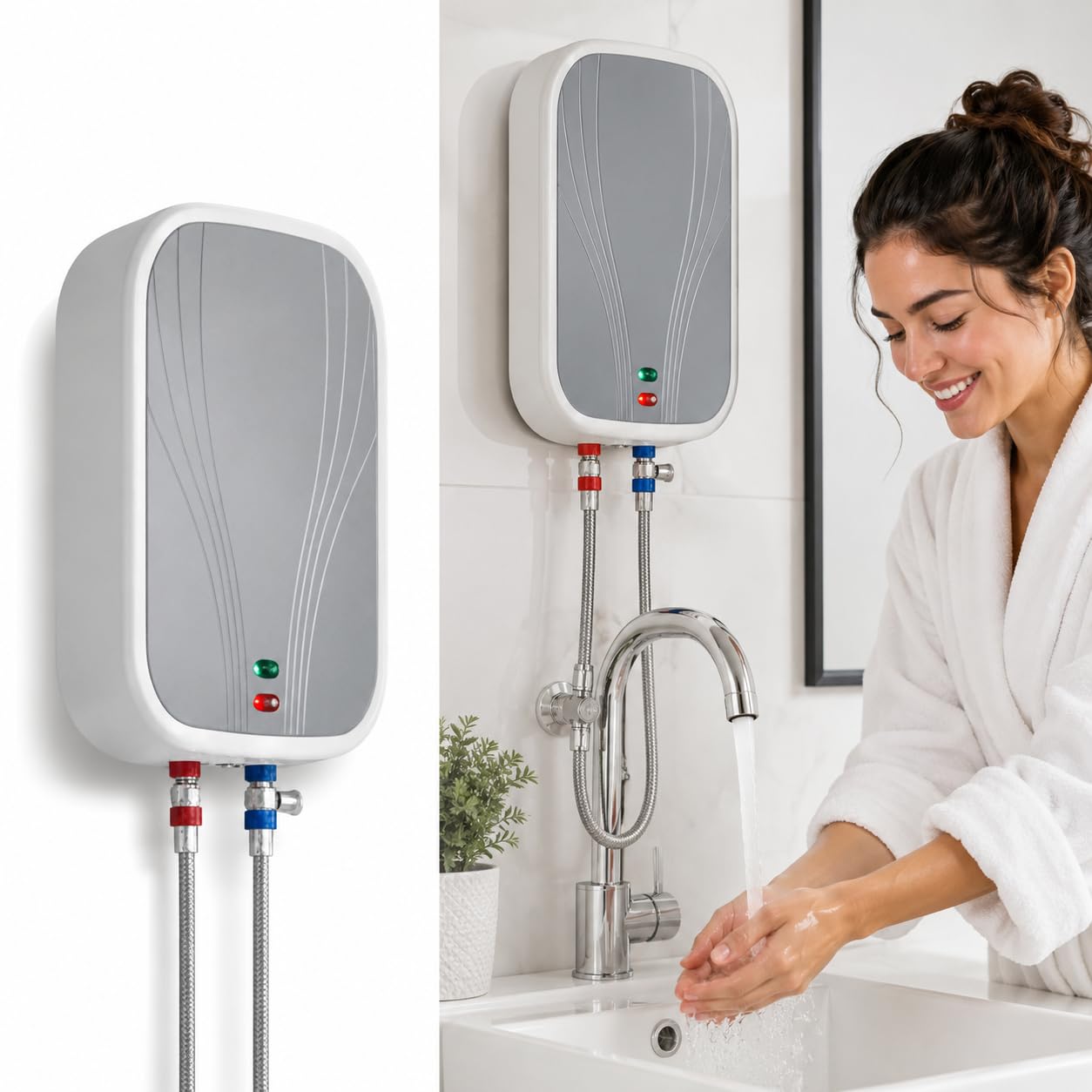 DRUMSTONE WINTER 5 Years Warranty Electric Water Heater 3L Vertical Geyser with Copper Heating Element, Wall Mounted Instant Hot Water Heater, Shockproof Body & LED Indicators White-image-6