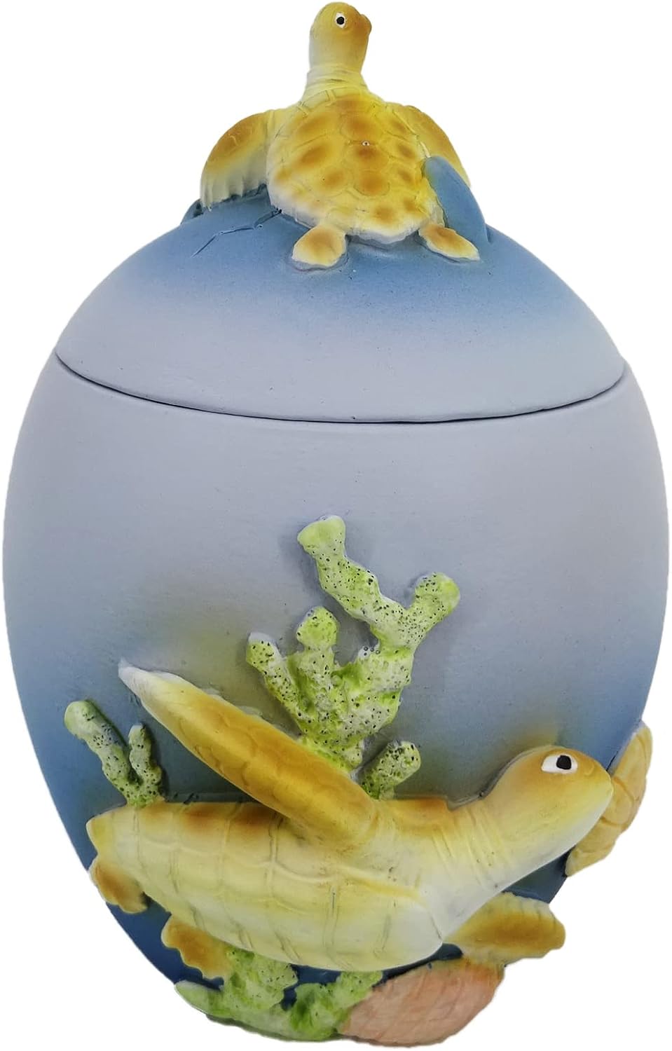 YHHRESINKING Resin Sea Turtle Mother and Baby cotton canister, Beach, Bathroom Accessory,Ocean Theme Sea Turtle Family Bathroom Decor,Coastal Decor (OCEAN BLUE)