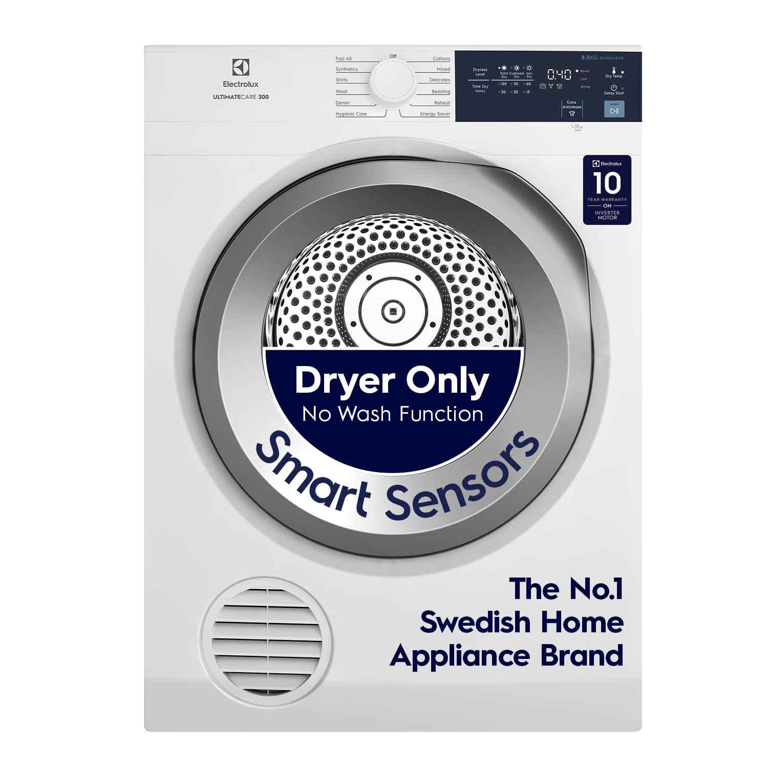 Electrolux 8.5kg Fully Automatic Front Load Venting Dryer, Scandinavian Design with Reverse Tumbling, Smart Sensors, Colour Care Function, White, UltimateCare 300, EDV854J3WB-image-4