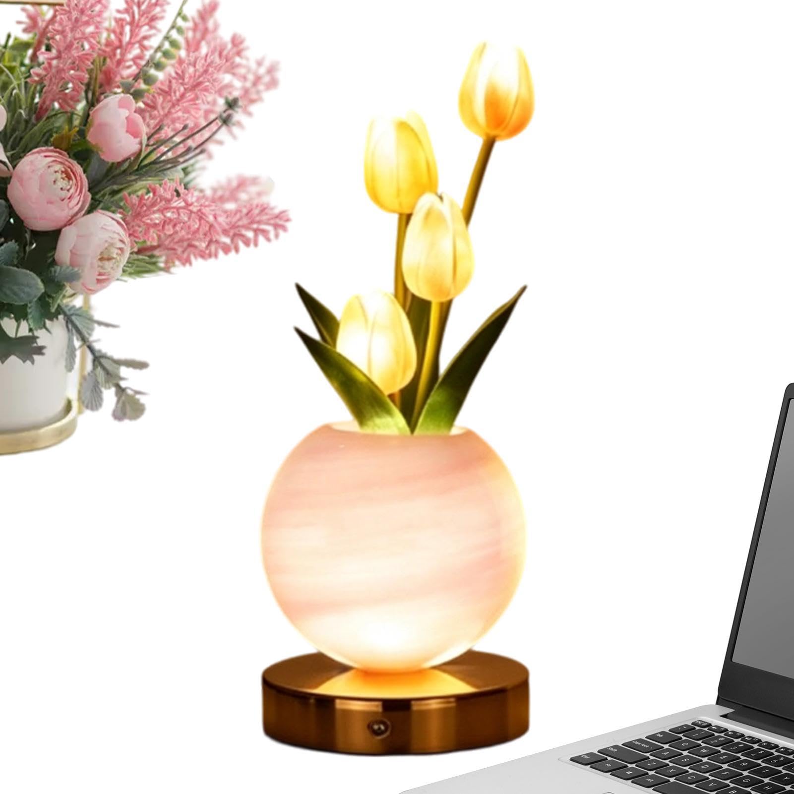 Lampa Biurkowa Kwiatowa 3 Kolory Ściemniana Ładowalna USB Bezprzewodowa | Lampa Stołowa LED Kwiat Do Sypialni, Salonu, Stolika Nocnego, Komody, Toaletki, Dla Mamy I Córki Na Dzień
