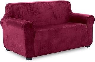 TIANSHU Housse de canapé 2 Place en Velours,Housse de canapé en Peluche en Velours Doux pour canapé,Housses de Meubles de Luxe élégantes avec Accoudoirs Revêtement de Canapé (2 Place,Rouge Foncé)