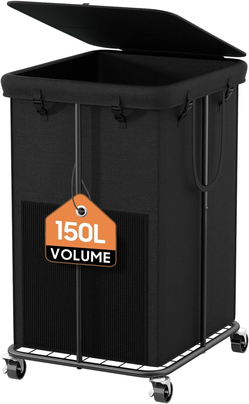 150L Large Laundry Hamper with Lid, Rolling Laundry Basket with Wheels, Oxford Fabric Dirty Clothes Hampers with Removable Laundry Bag & Metal Frame for Bedroom, Laundry Room, Bathroom, Dorm(Black)