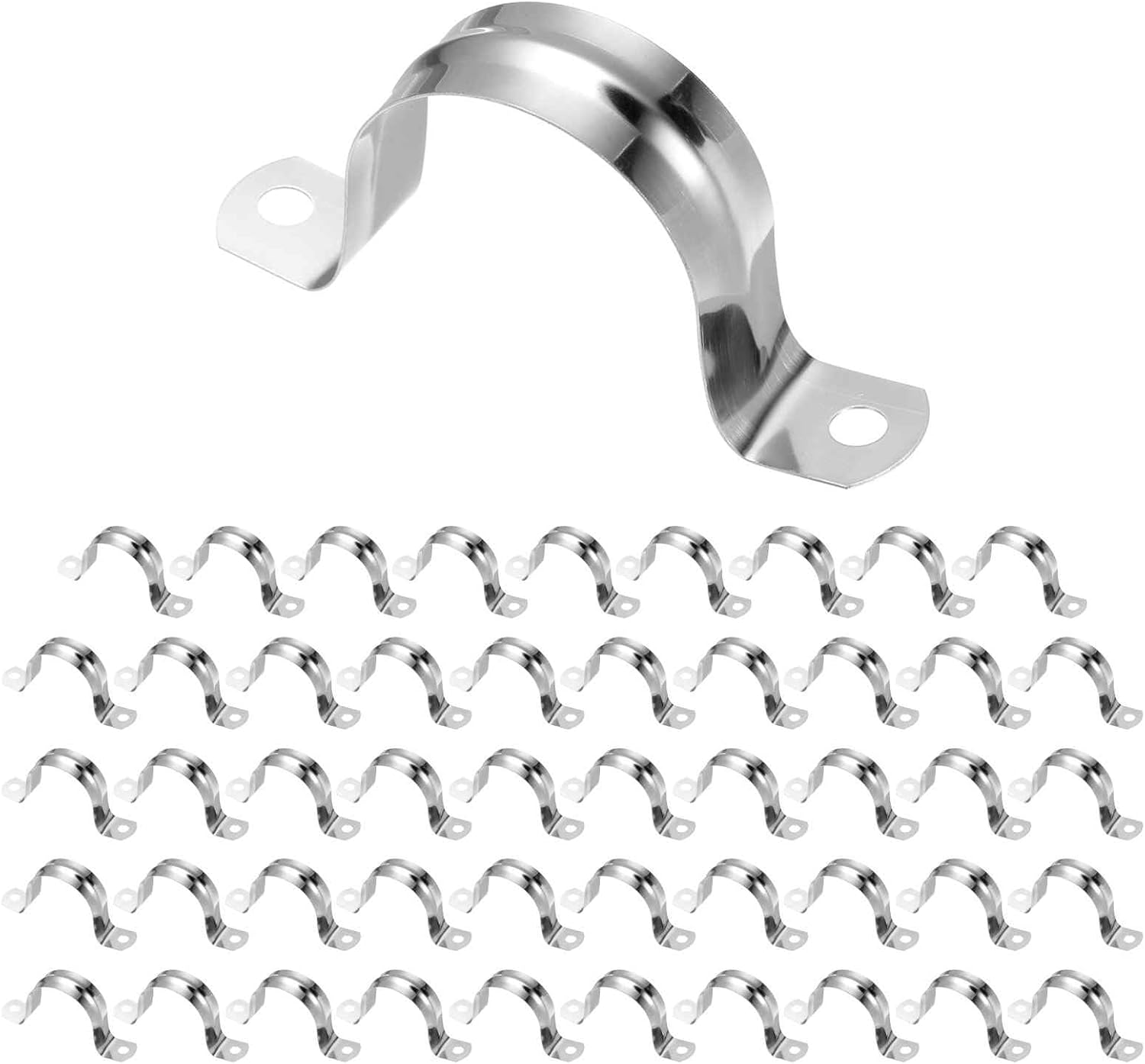 HARFINGTON 50pcs 1 9/16-Inch 40mm Conduit Clamps, M40 U Tube Pipe Clamp, Stainless Steel Rigid Pipe Strap, U Shaped Bracket with Two Hole for Pipe Tube Hose Wire Cord Fixing