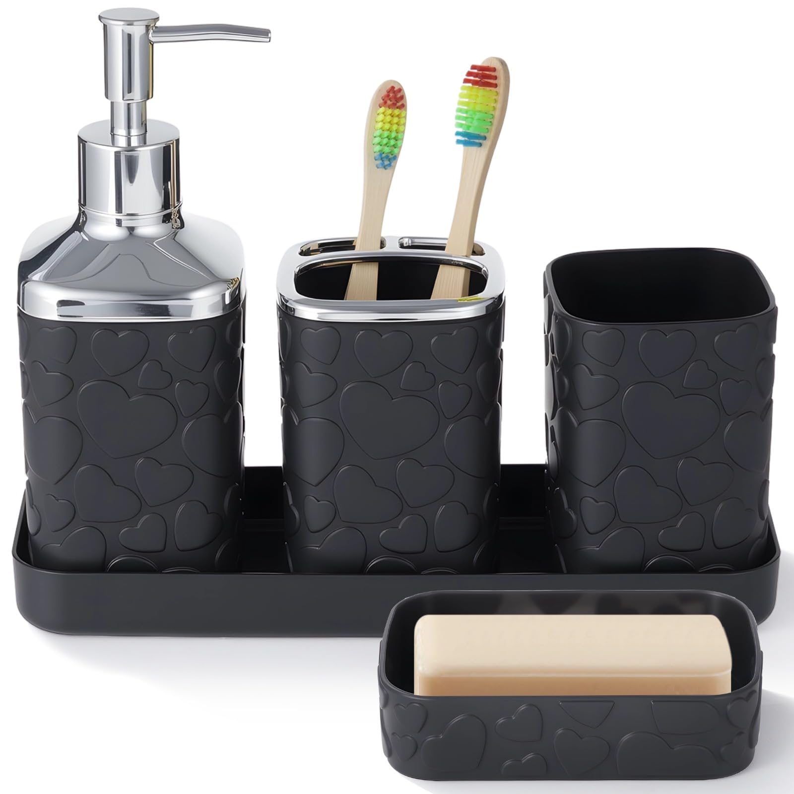 Juego de 5 accesorios de baño de plástico con jabonera vaso y organizador de encimera de baño