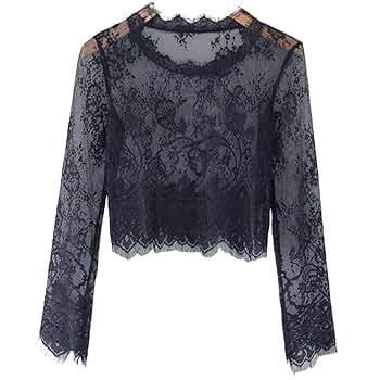 YEKEYI Womens Long Sleeve Mesh Top Sheer Blouse See Through