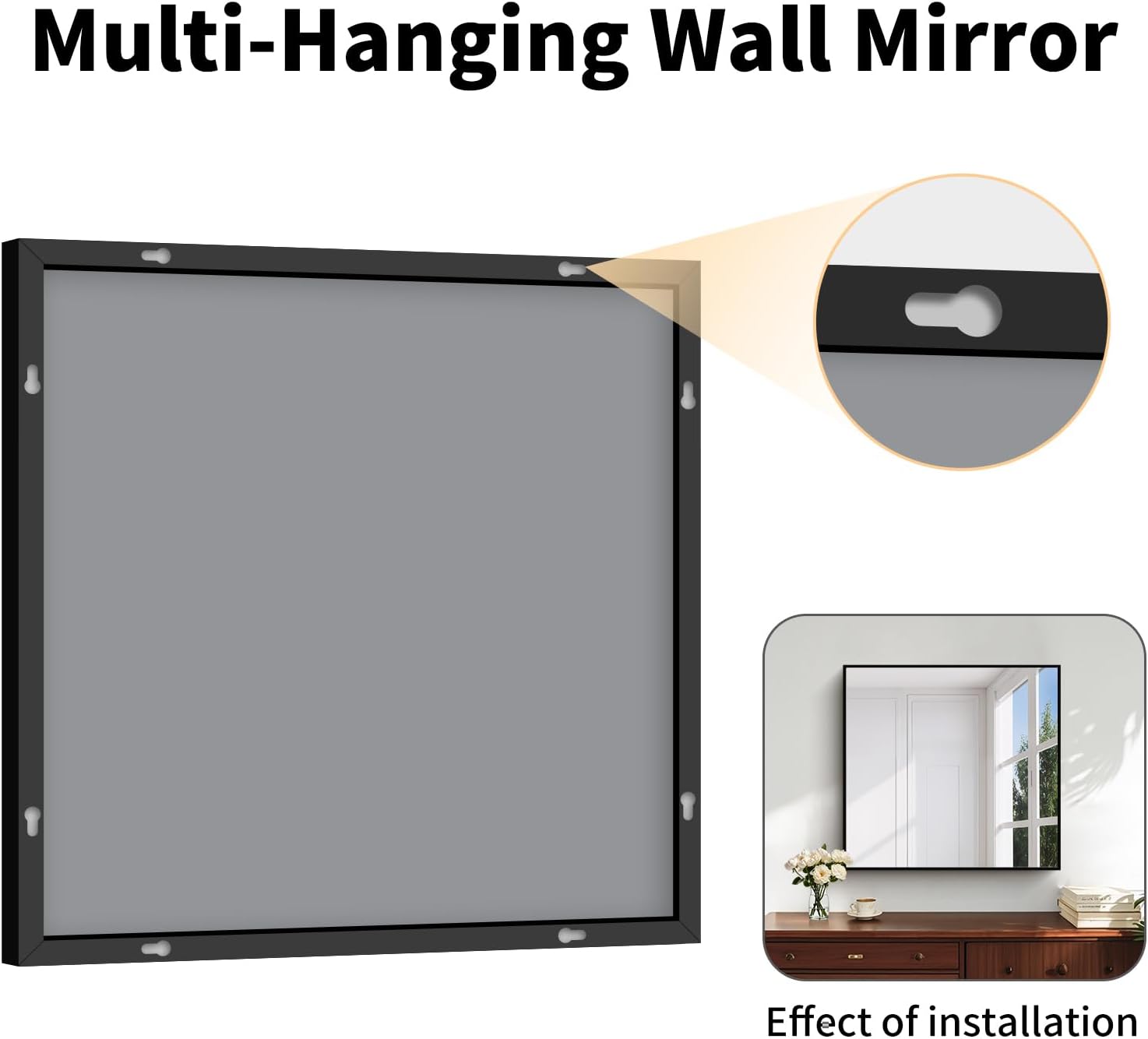 Koonmi Black Framed Bathroom Mirror - Shatterproof 30"x30" Tempered Glass, HD No Distortion, Horizontal/Vertical Mount, Modern Matte Aluminum Alloy Frame