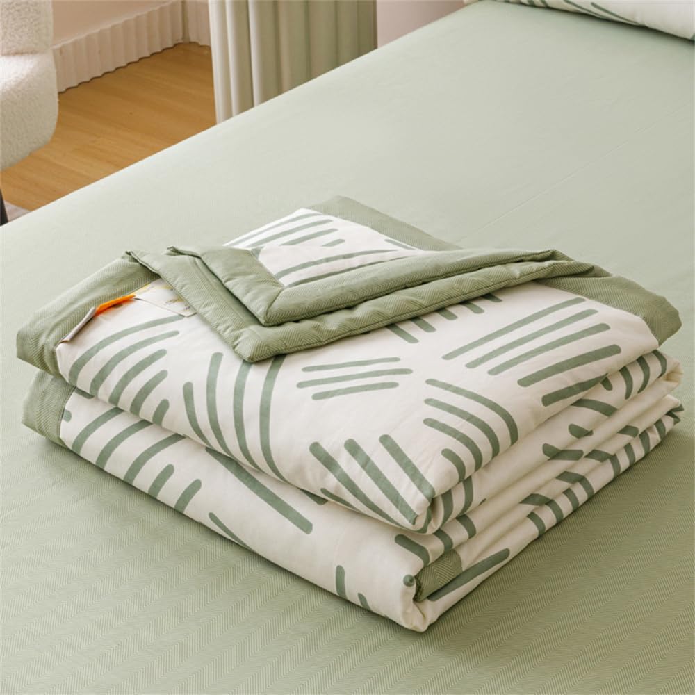 Mateju Bettüberwurf Tagesdecke de Gesteppt, Baumwolle Tagesdecken Überwurf Atmungsaktive Leicht Dünn Sommerdecke,Steppdecke Weich Sofaüberwurf,Blumenmuster (Grünes geometrisches Must,200 * 230cm)