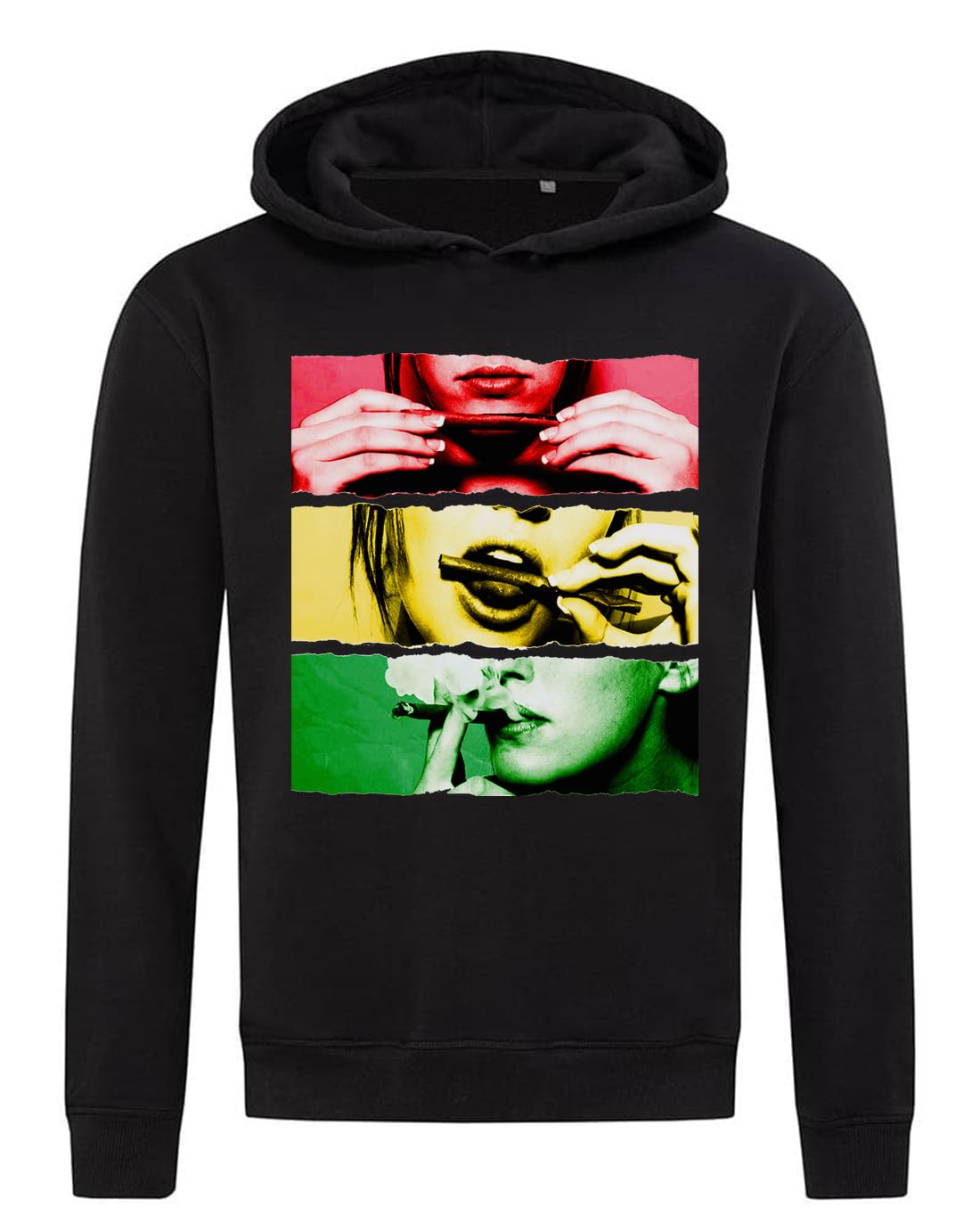 Girl Rolling A Blunt Art Reggae Felpa con cappuccio in misto cotone nero