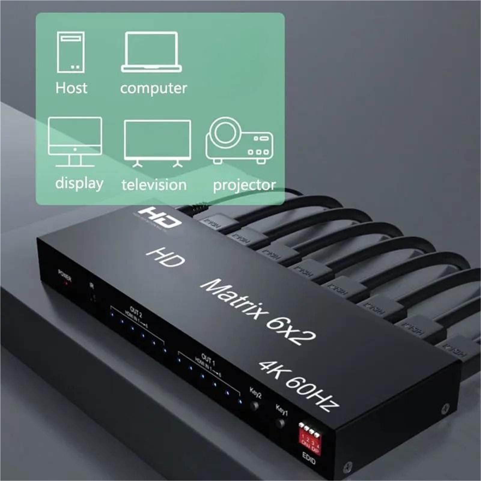 Switch Matrix HD 4K 6x2 60Hz Splitter 6 in 2 out con estrattore Ottico R/L Video for convertitore Compatibile HDMI con Ampia compatibilità, Facile da configurare