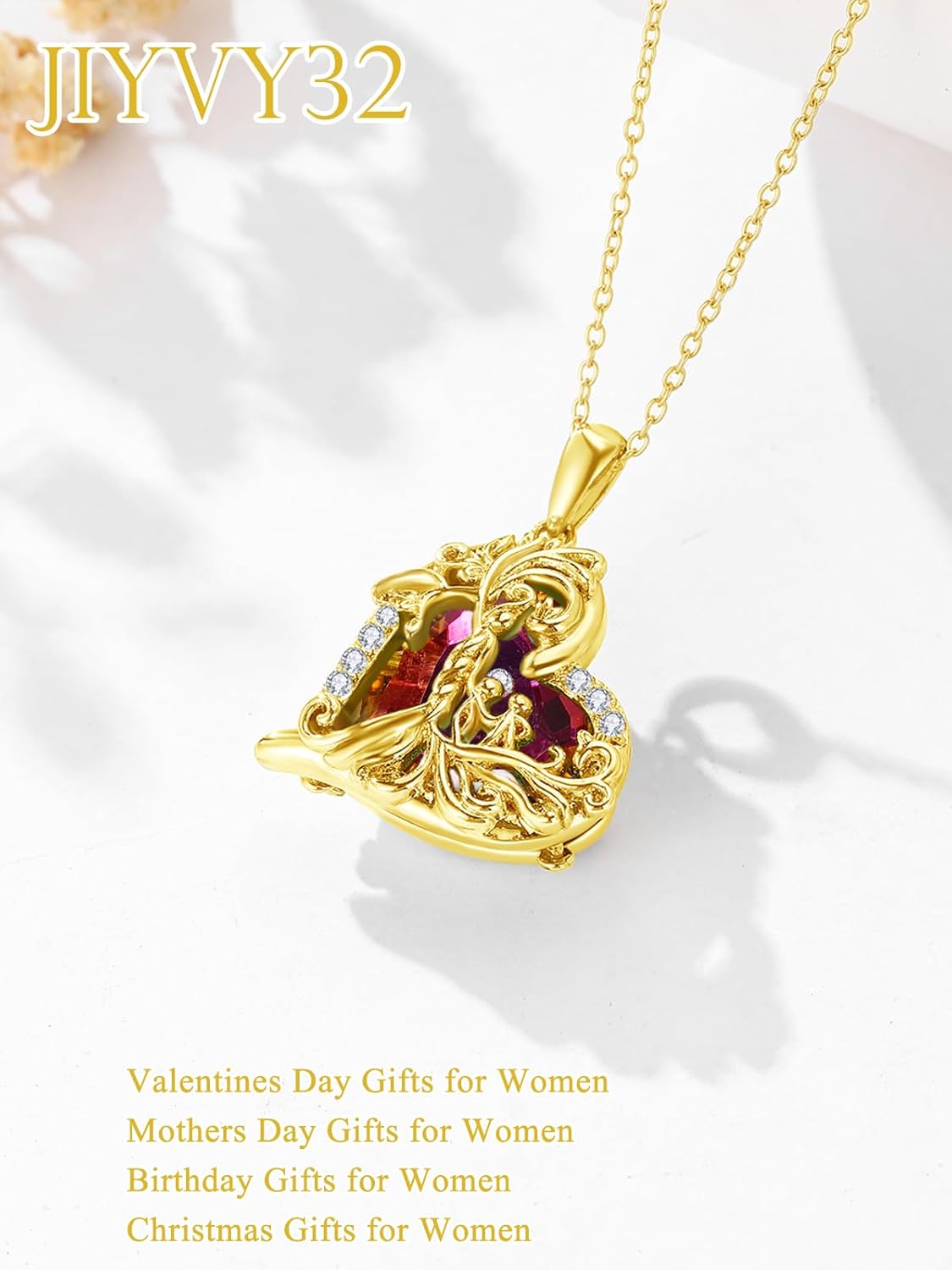 14K Gold ValentinesTree Of Life Necklace Gifts for Women,Mother and 2 Pendant Stone Family Tree Necklaces,Valentines Anniversary Birthday Gifts for Her Wife Mom Grandma Daughter - Image 2