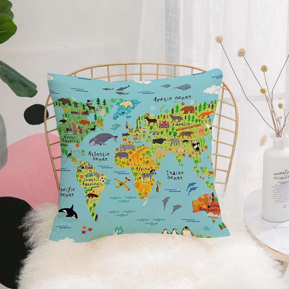 HYOSXW Cushion Cover,Throw Pillow Case Home Decorative for Living Room Bedroom Sofa Chair 16X16 Inch,map of the North America with animals - vector illustration eps,Pillowcase 40X40cm