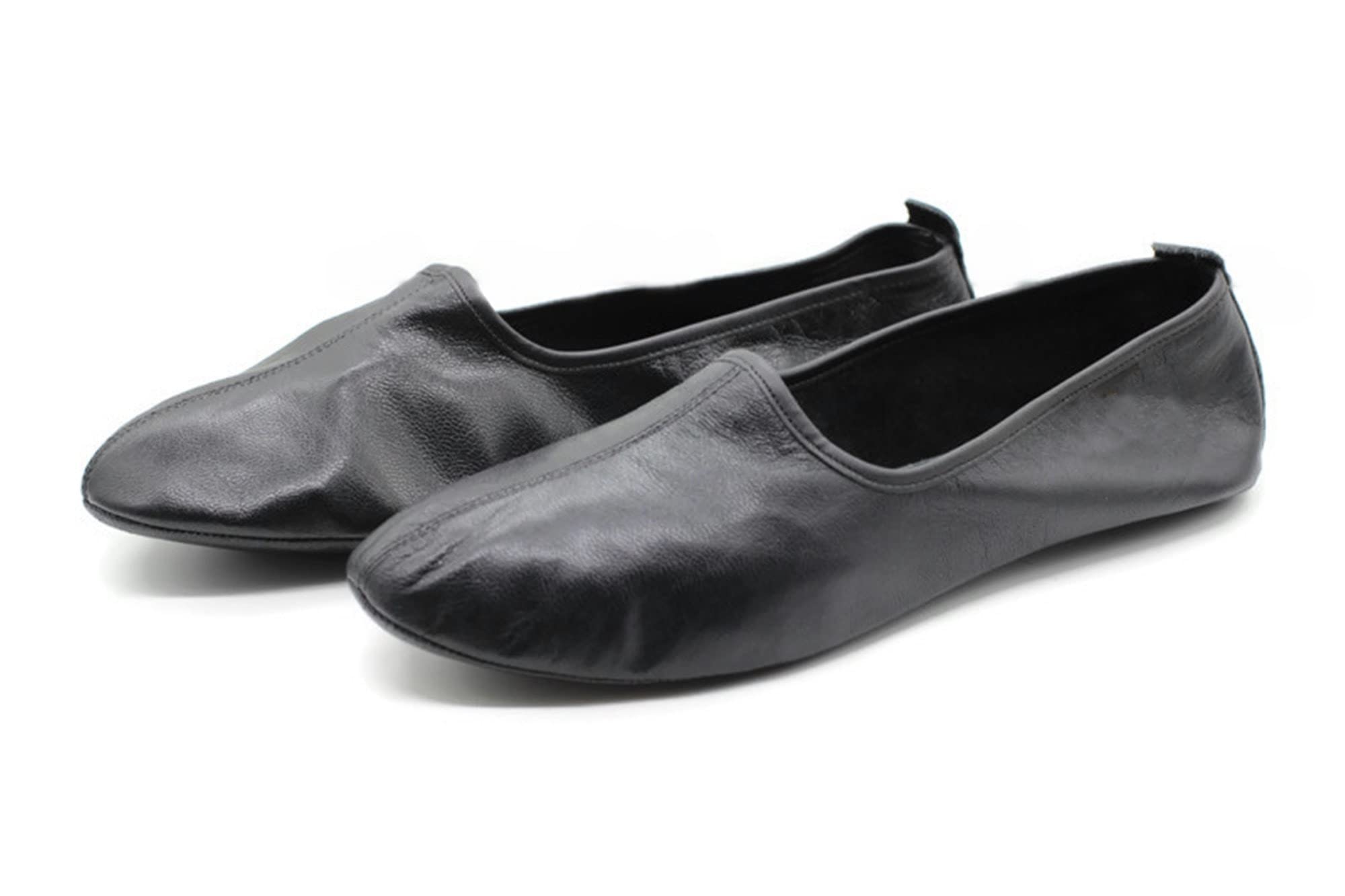 Women's Indoor Leather Slippers Black Traditional Babouche House Shoes Moccasin