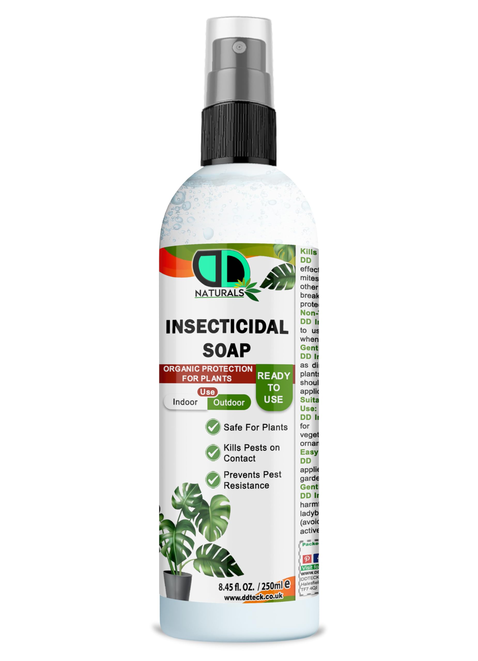 DD Teck 100% Natural Insecticidal Soap – Insecticidal Soap for Plants, Organic & Biodegradable Formula, Kills Aphids, Mites & Thrips, Eco-Friendly & Non-Toxic (250ml Spray)