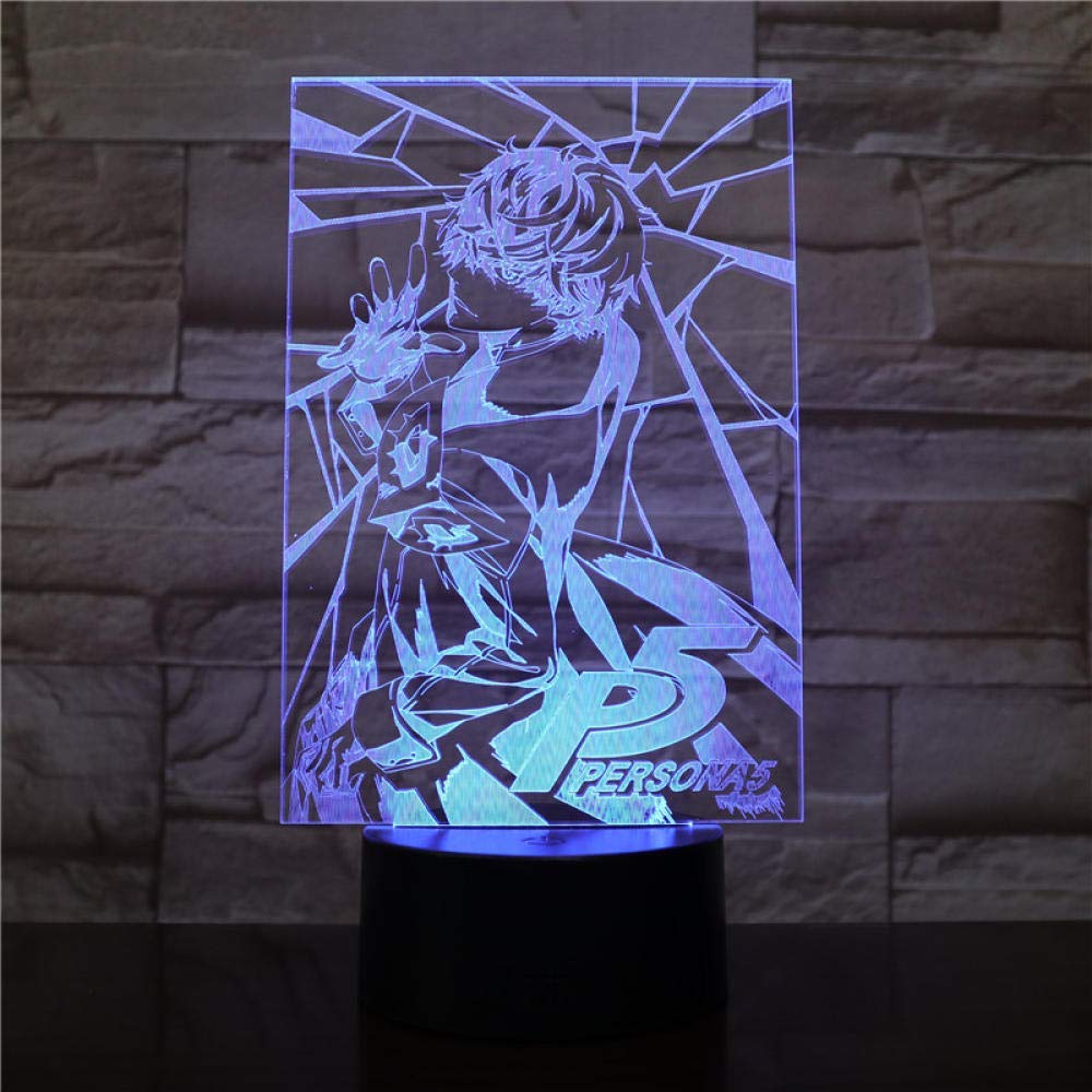 KJsdaADSA 3D Illusion Lamp Led Night Light RPG P5 Persona 5 Japanese Akira Kurusu Figure USB Decoration Boys Child Kids Baby Gifts Table Lamp 16 Colors