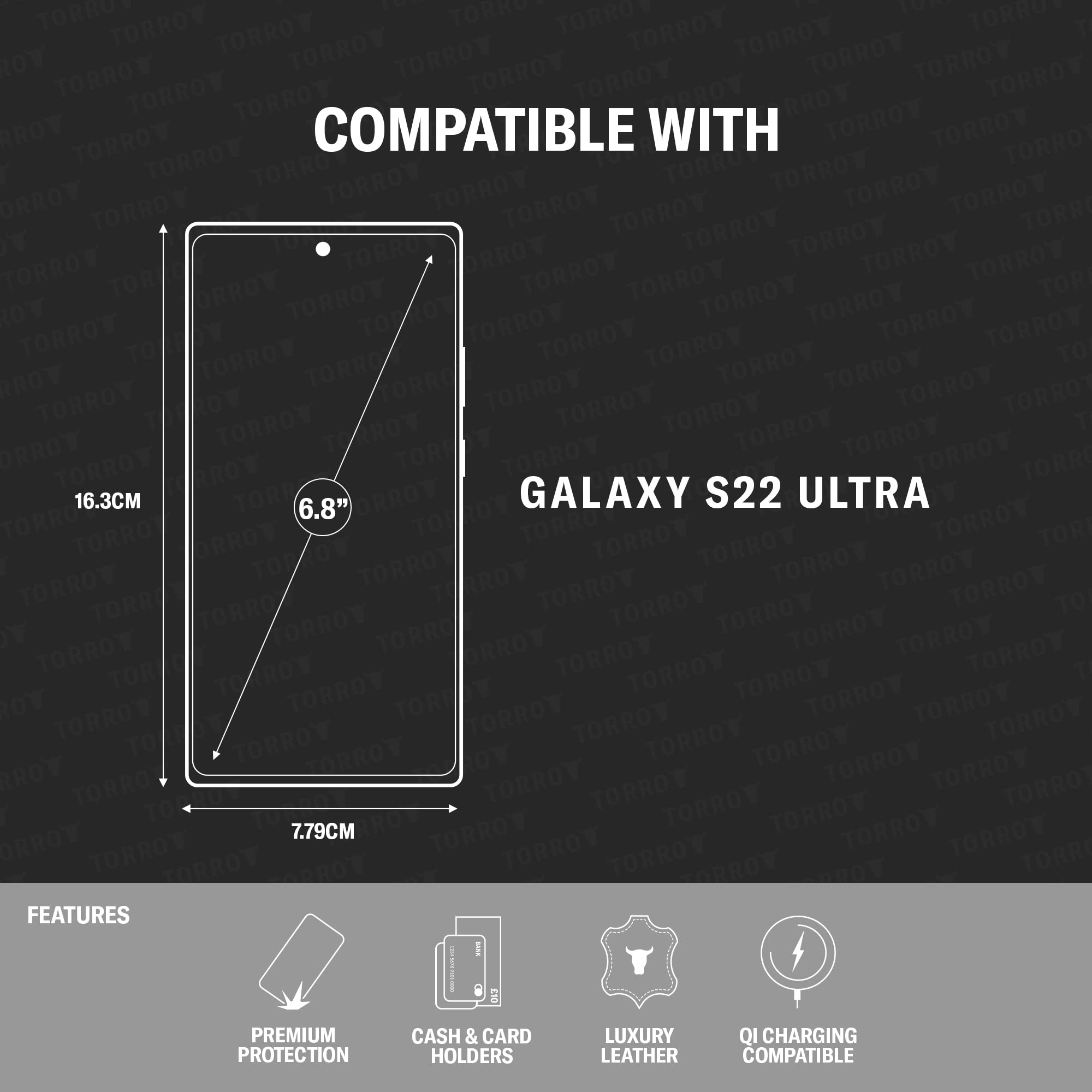 TORRO Custodia Compatibile con Samsung Galaxy S22 Ultra 5G – Caso in Vera Pelle di qualità con Slot per Schede e Supporto Orizzontale (Nero)