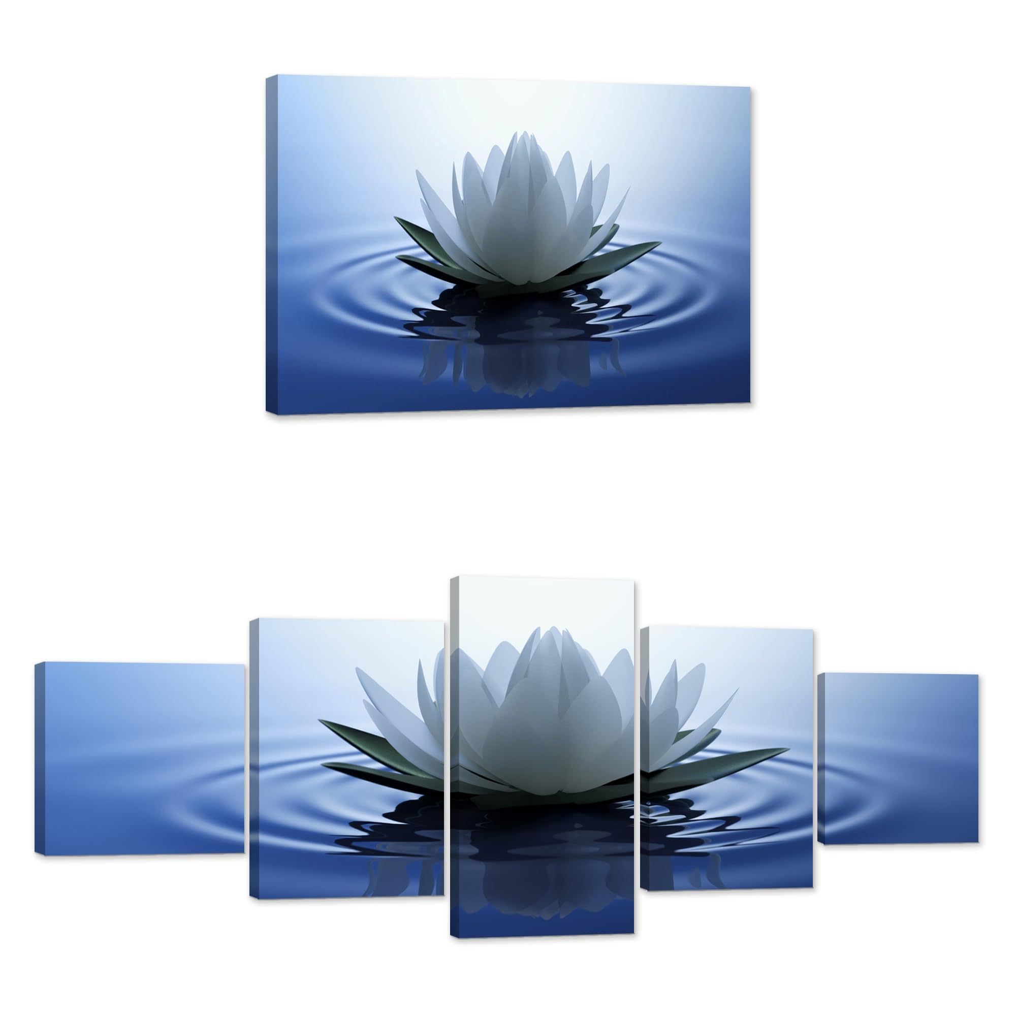 YIOZHAOFH White Lotus Wall Art Canvas Pictures Print Spiritual Meditation Artwork Poster for Yoga Room Bathroom Zen Spa Photo Decor Framed Ready to Hang