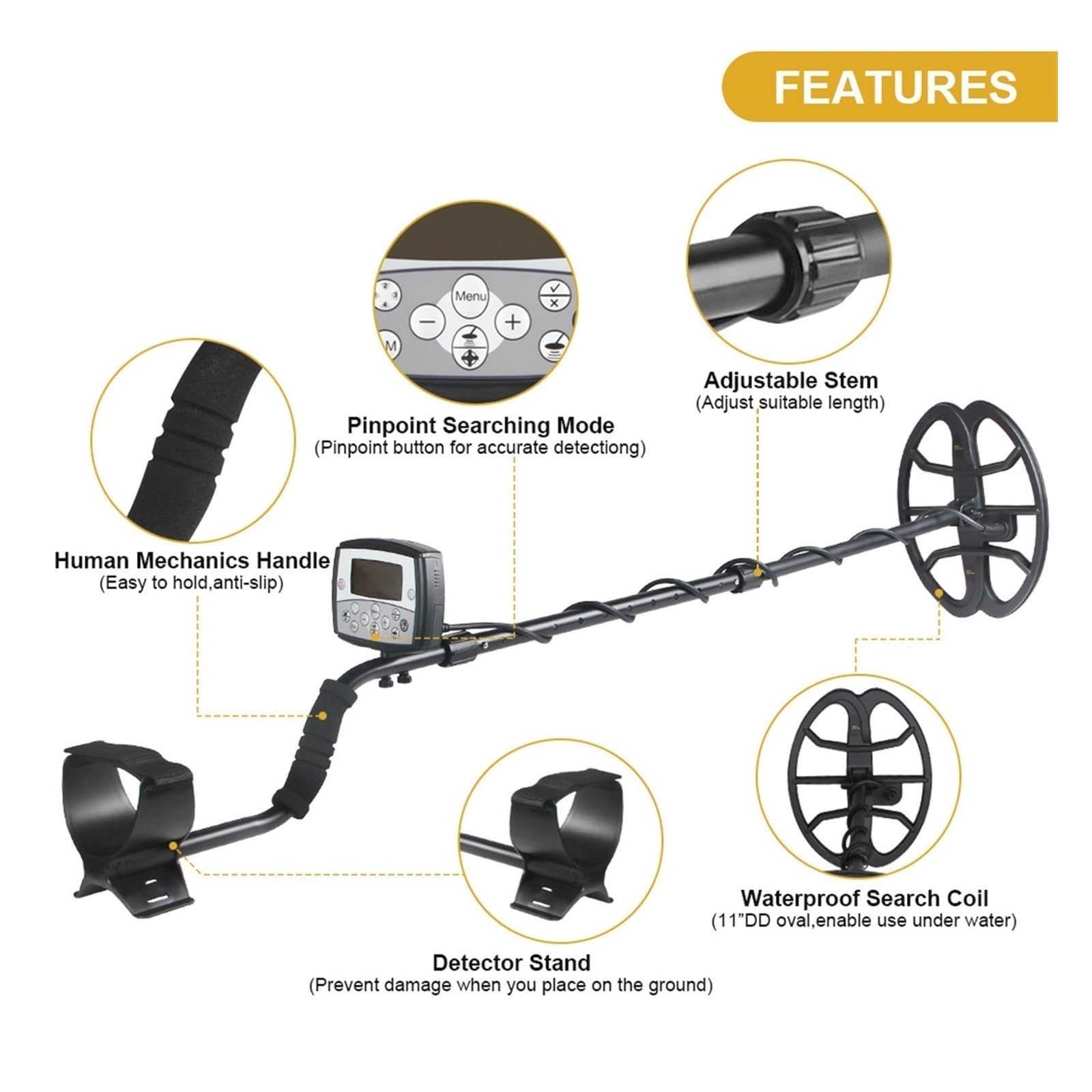 Detector De Metales Alta Precisión Que Utiliza Digital Compatible con Puntero Frecuencia Baja, Media Y DeteccióN Precisa