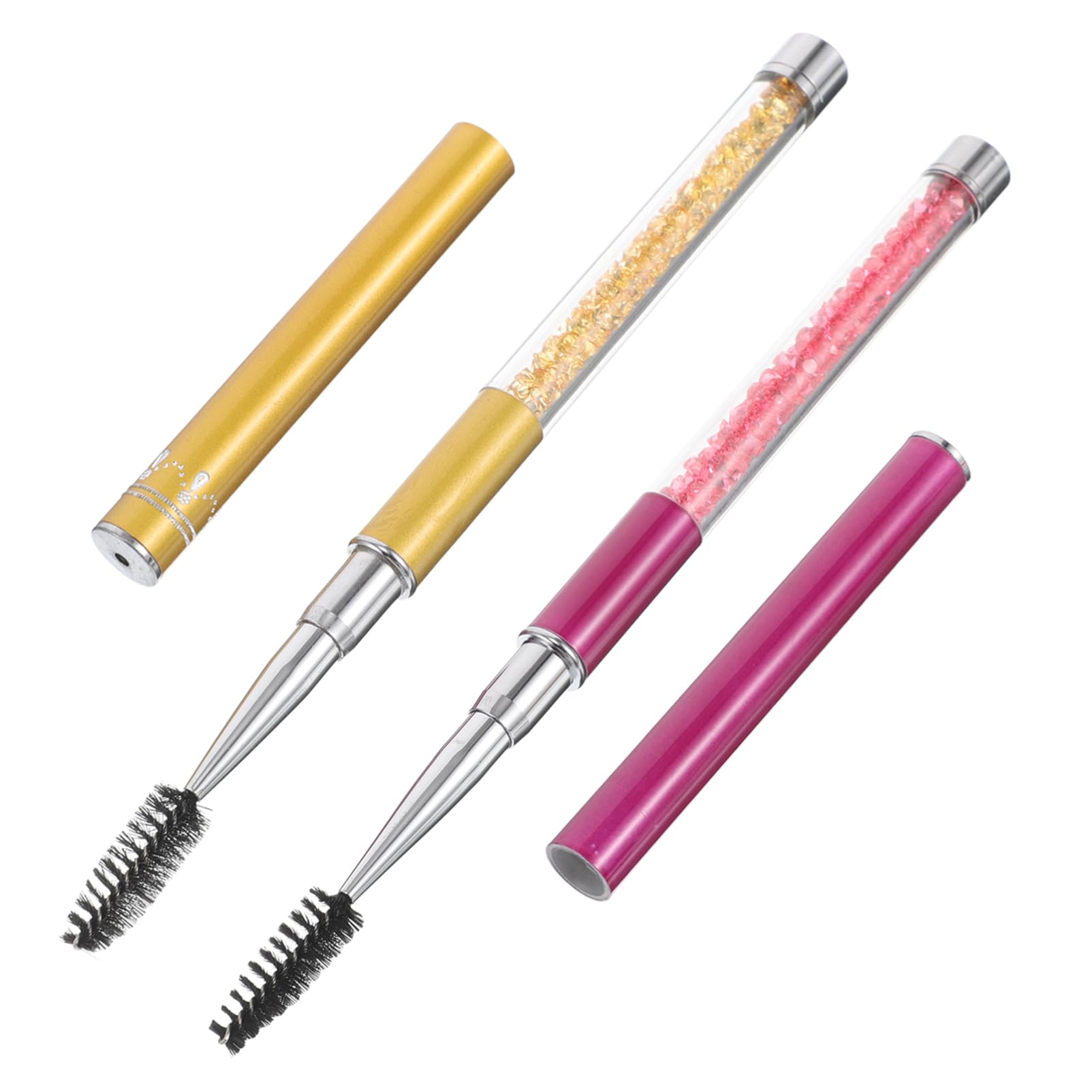 FRCOLOR 2pcs Rhinestone Plastic Handle Mascara Brush Soft Eyelash Curlers Comb for Lash Extensions Eyelash Makeup Applicator Portable Beauty Tool