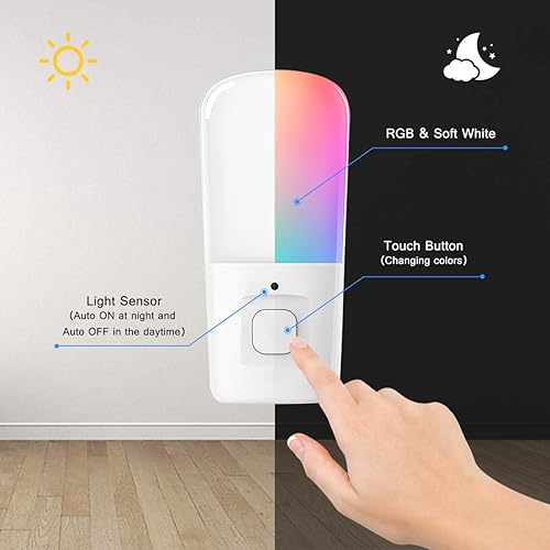 Miniatura 7 de LOHAS Luz de noche enchufable, luces LED regulables de noche con sensor de atardecer a amanecer, 2 paquetes de luz blanca suave de 3000 K, 2