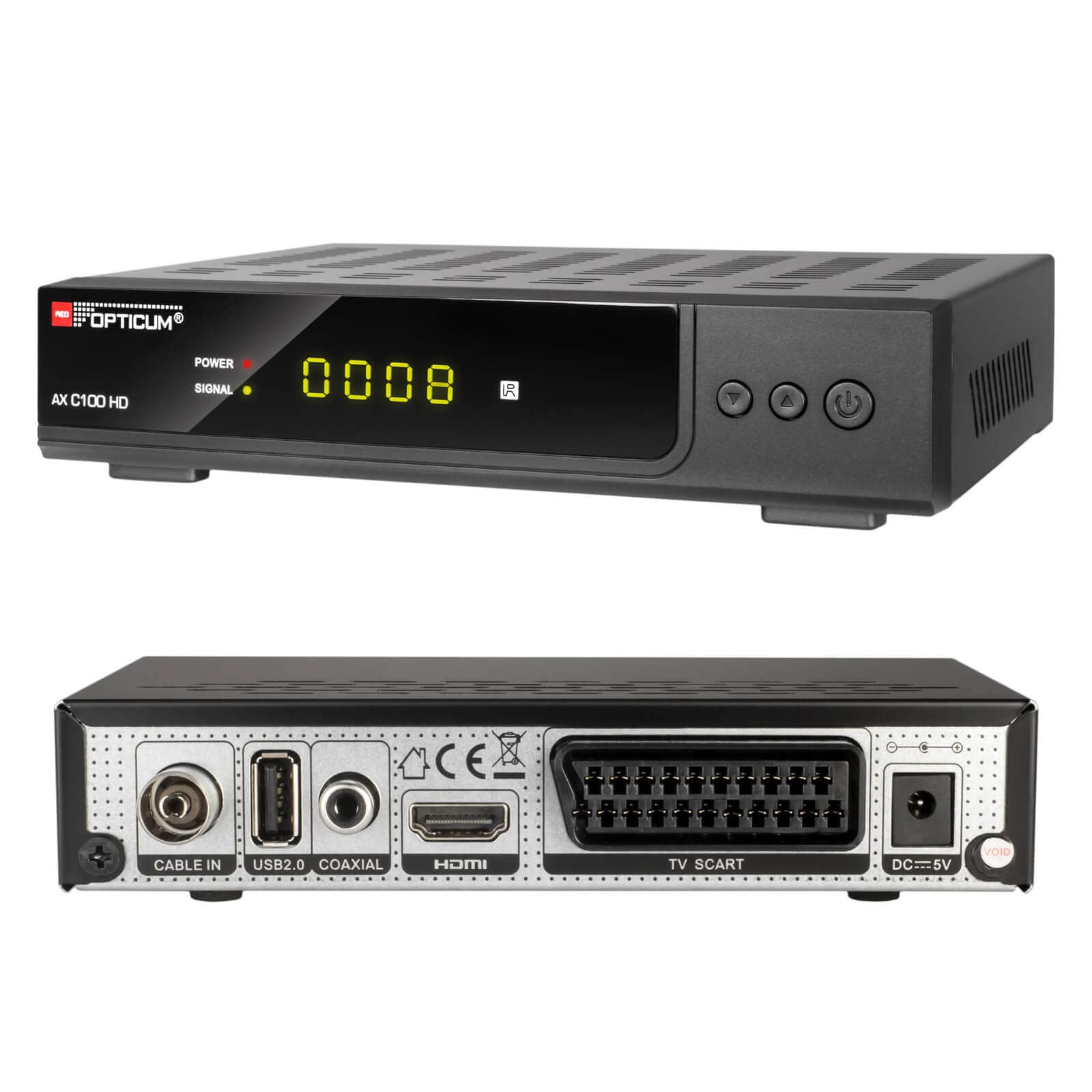 Kabel Receiver DVB-C Set: HB DIGITAL Opticum AX C100 HD PVR DVB-C Receiver für Kabelfernsehen mit Aufnahmefunktion + HDMI Kabel (Full HD Ready, HDTV, HDMI, SCART, USB 2.0, SPDIF Koaxial Ausgang)
