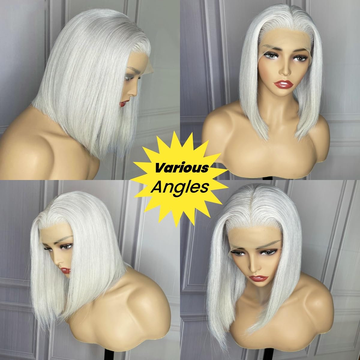 Amazon.com : #60 Silver Grey White Platinum Blonde Bob Human 