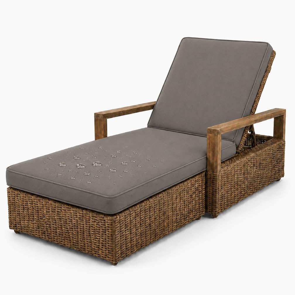 AZMAHT Sun Lounger Cushion Replacement Cushions: Waterproof Thick Padded Lounger Cushion Only with 6 Straps, Non Slip Large Outdoor Sunbed Cushions for Garden Recliner,Gray,178x59x10cm