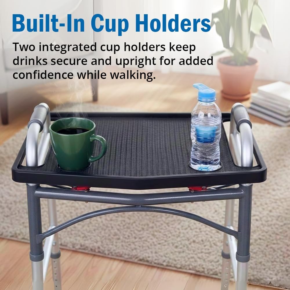 Support Plus Walker Tray Table - Non Slip Mobility Mat with Cup Holder (21x16) - Red